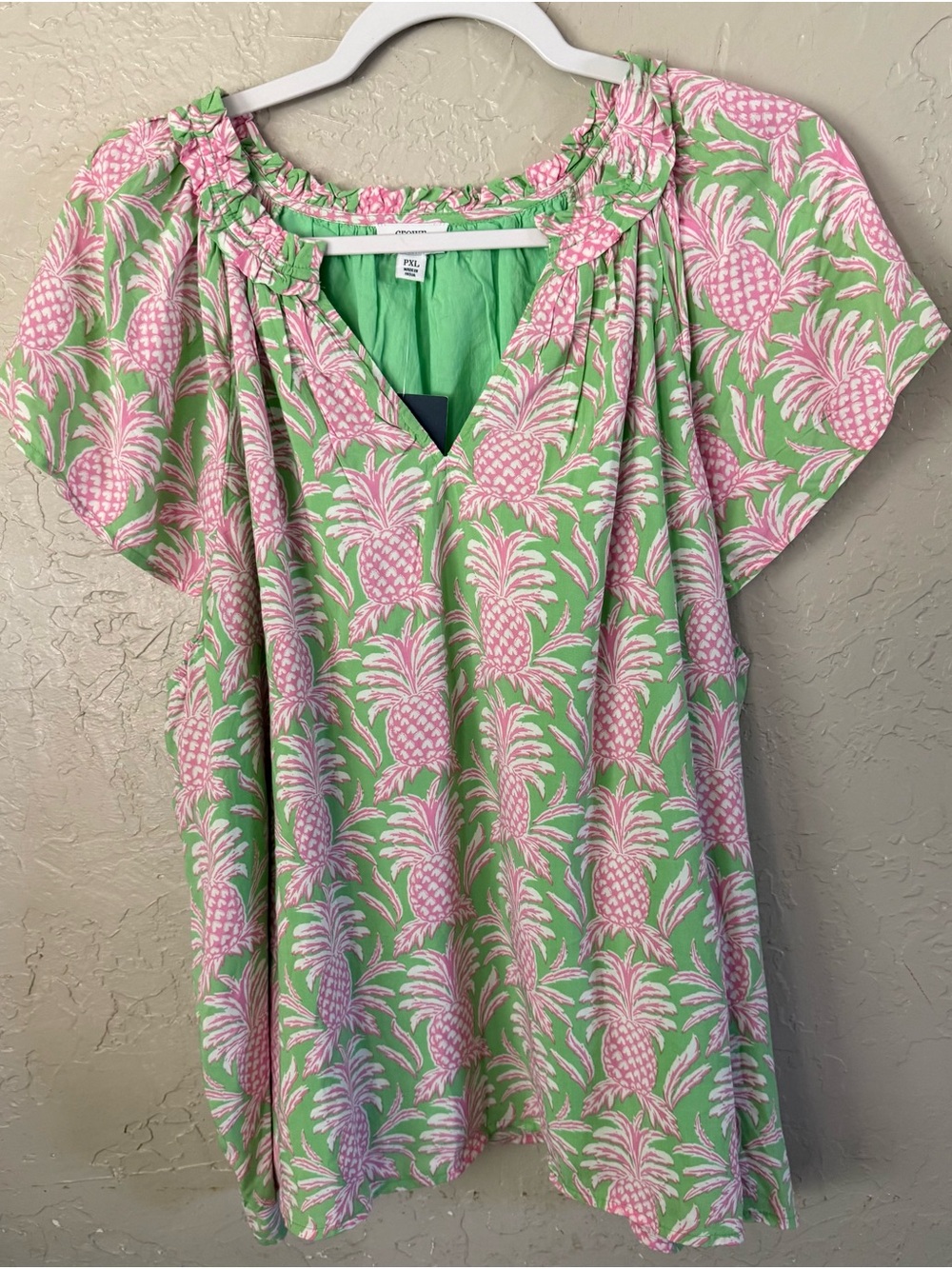 crown & ivy Pink Pineapple Print Blouse on Green